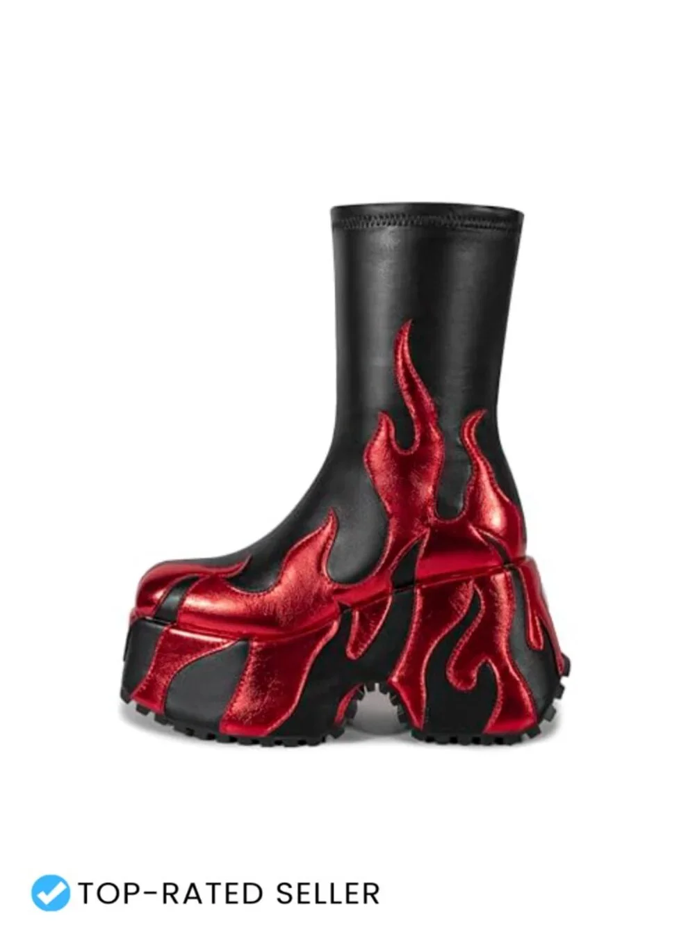 Goth Punk Platform Ankle Boots Faux Leather Side Zip Floral